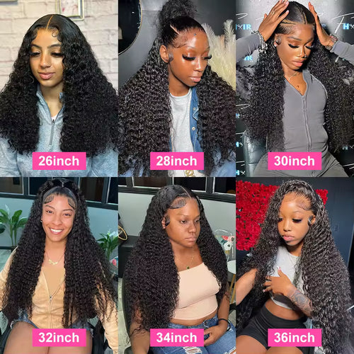 200% Density Deep Wave Curly Human Hair Wig — 13x6 HD Lace Frontal, 40 Inch