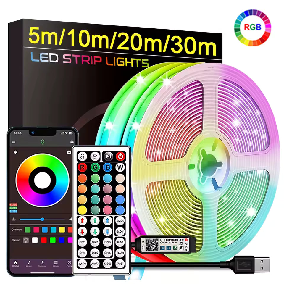 RGB LED Strip Lights — App & Remote Control, Music Sync