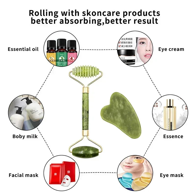 Gua Sha & Jade Roller Set — Natural Facial Sculptor