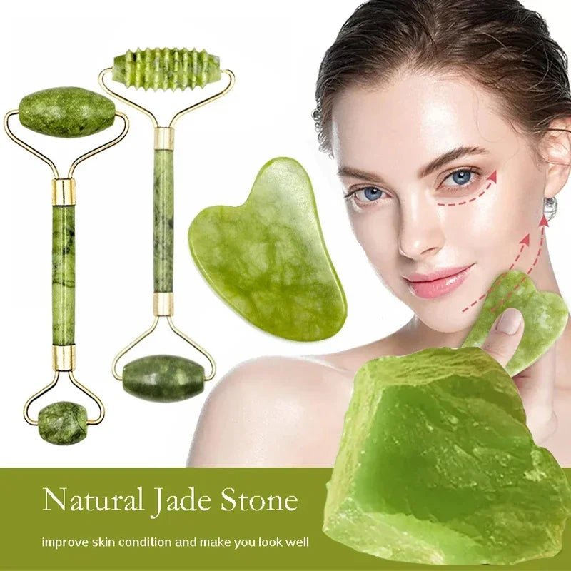 Gua Sha & Jade Roller Set — Natural Facial Sculptor