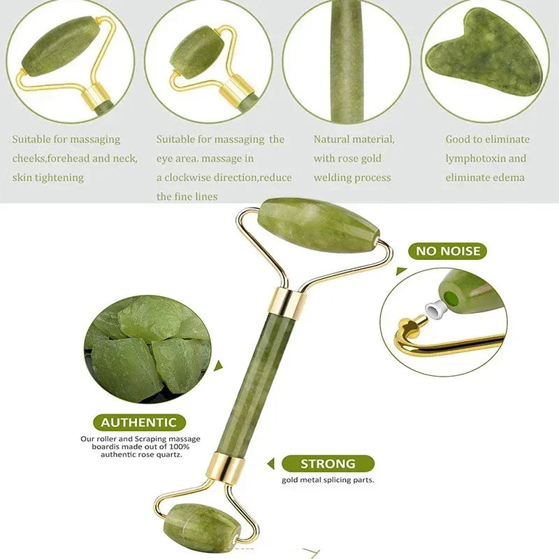 Gua Sha & Jade Roller Set — Natural Facial Sculptor