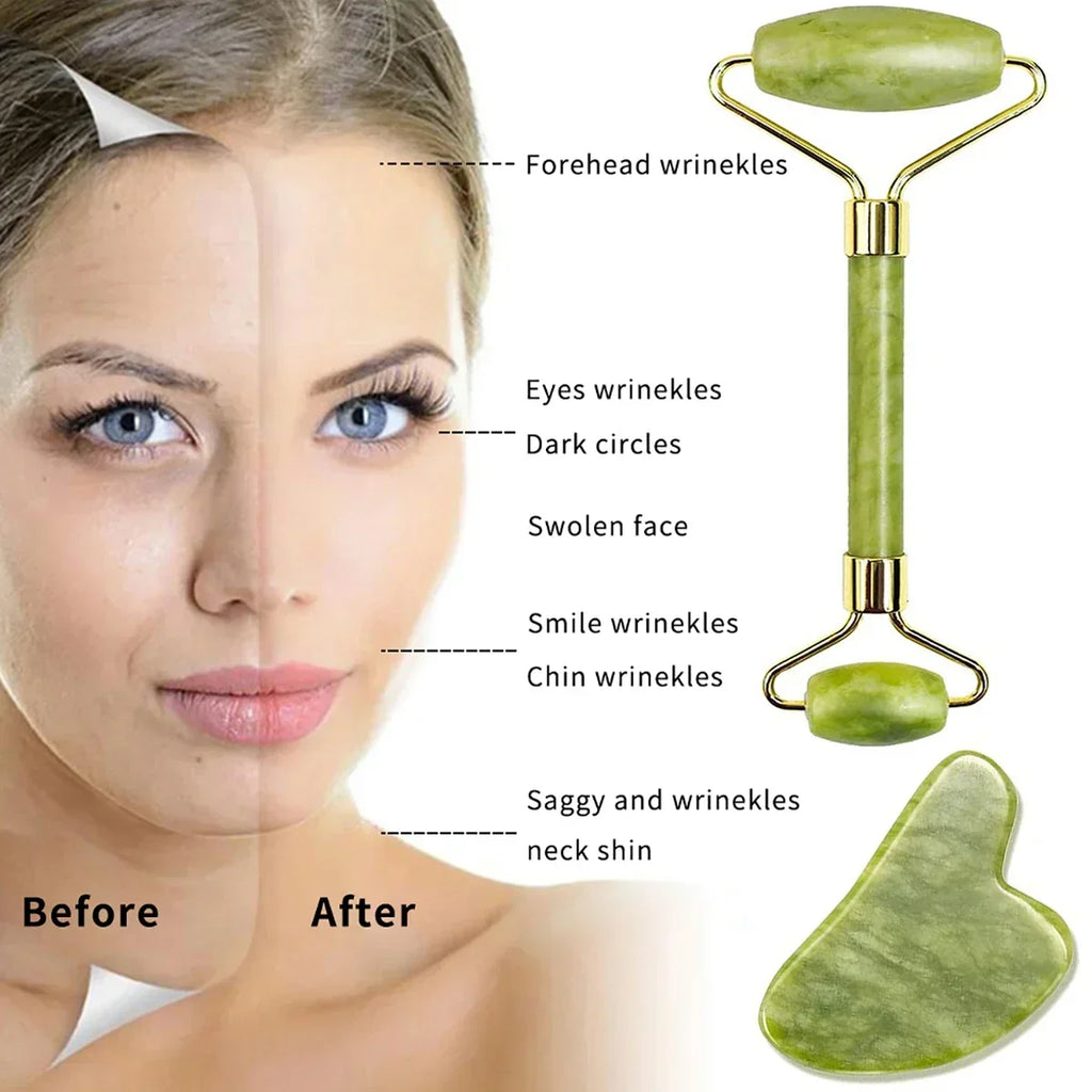 Gua Sha & Jade Roller Set — Natural Facial Sculptor