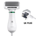 Portable 2-in-1 dog hair dryer with comb attachment drying a dog's coat
